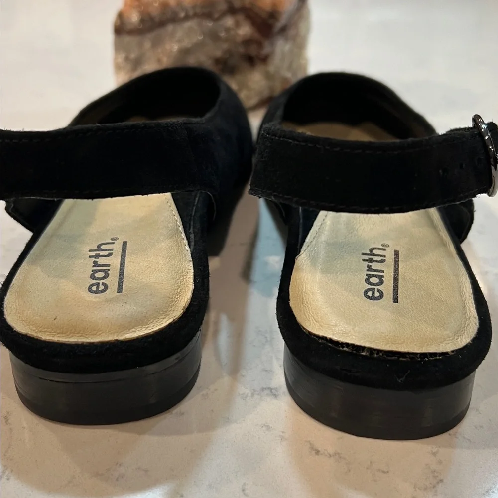 Earth Black Suede Slingback Flats